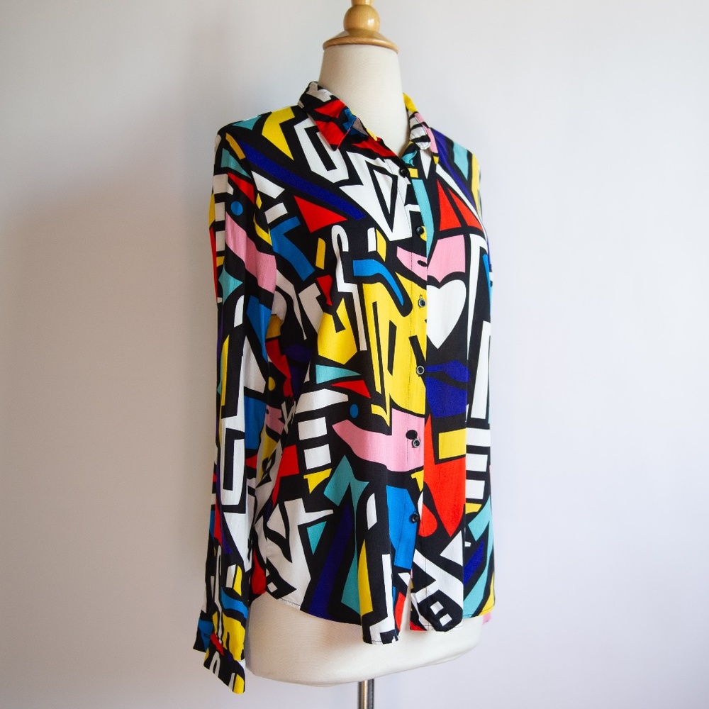 Big Dart Abstract Pop Art Colorful Button Down Top - image 1